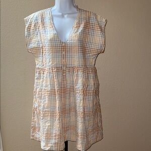 NWT Madewell Summer Mini Dress Cap Sleeve Dress Gingham Orange Gray White Size M